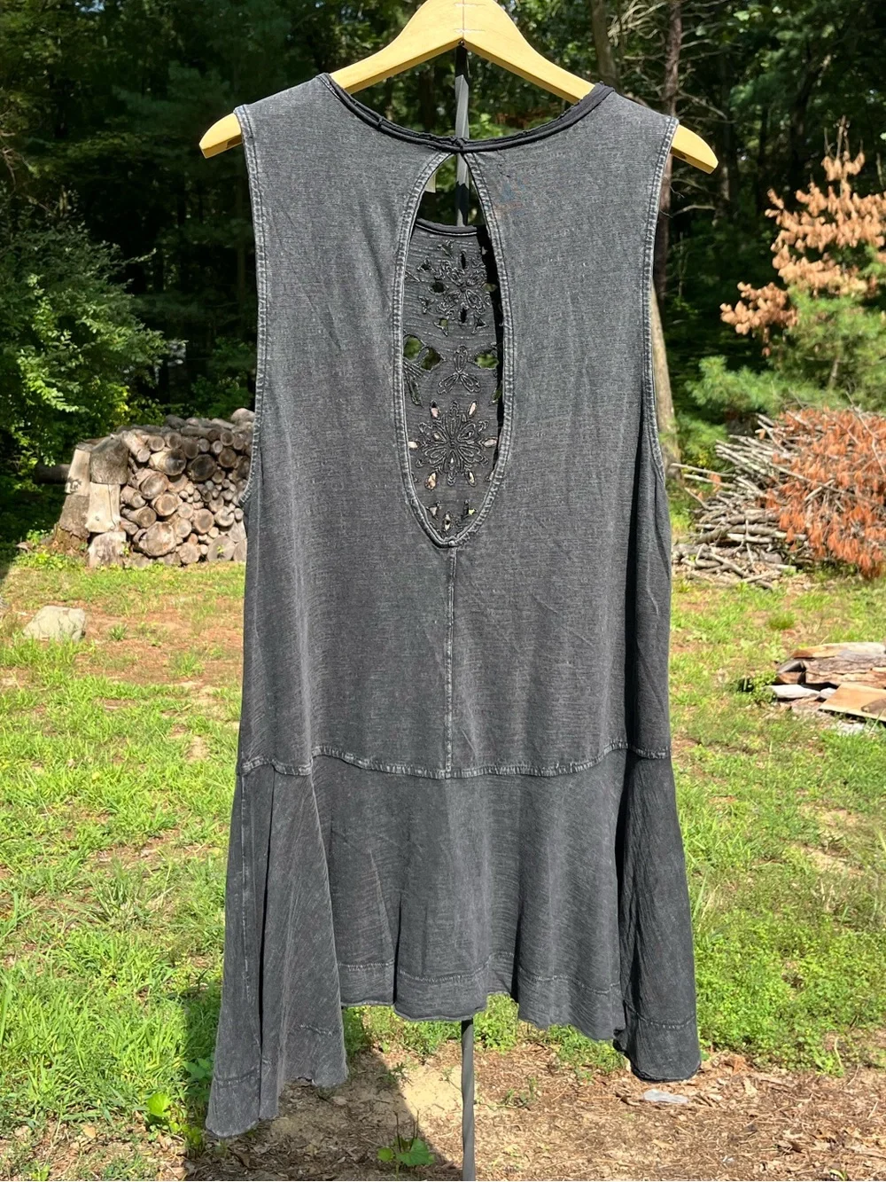Free People Drop Waist Cut-Out Mini Dress Peplum Size M Gray Boho Indie Sleaze